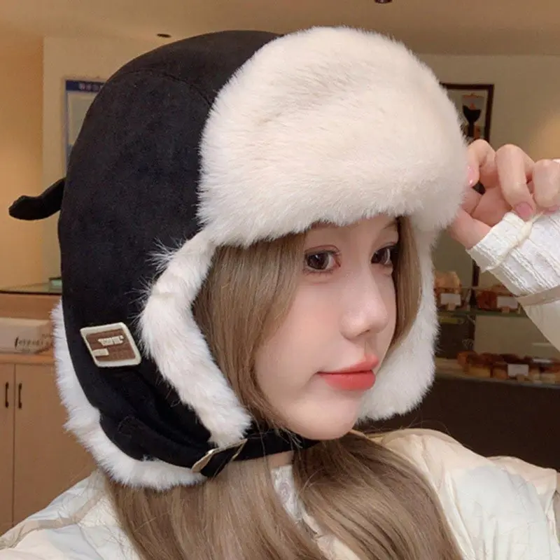 Thick Warm Russian Ushanka Fur Hat Fashion Male Female Winter Outdoor Hat Black Grey Earflap Ski Russian Cap Bomber Hat Gifts view 4