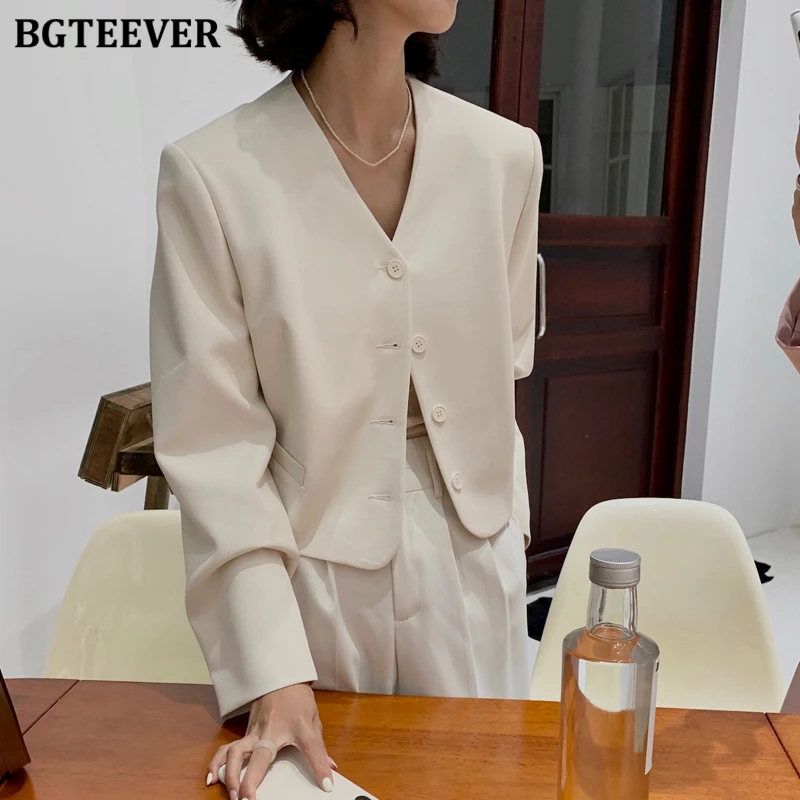 

Стильный женский пиджак BGTEEVER с V-образным вырезом, однобортный, с длинным рукавом, весна-осень