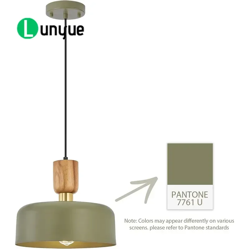 Modern 12 Inch Wood Brass Chandelier Adjustable Metal Pendant Light Fixture for Kitchen Dining Room Home Decor Lighting