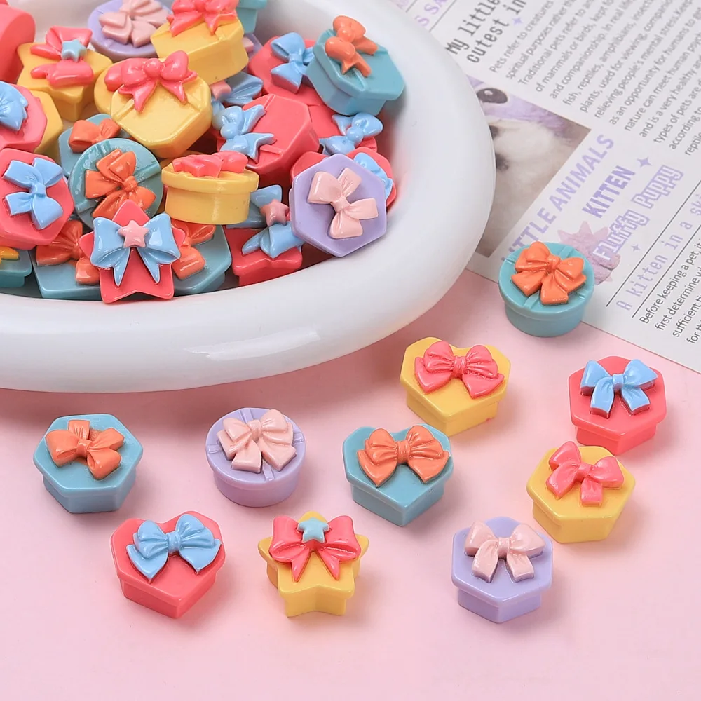 100-個かわいい模擬ギフトボックス樹脂コボション-diy-ペンダントヘアピンキーホルダーイヤリングスクラップブックドールハウスアクセサリー