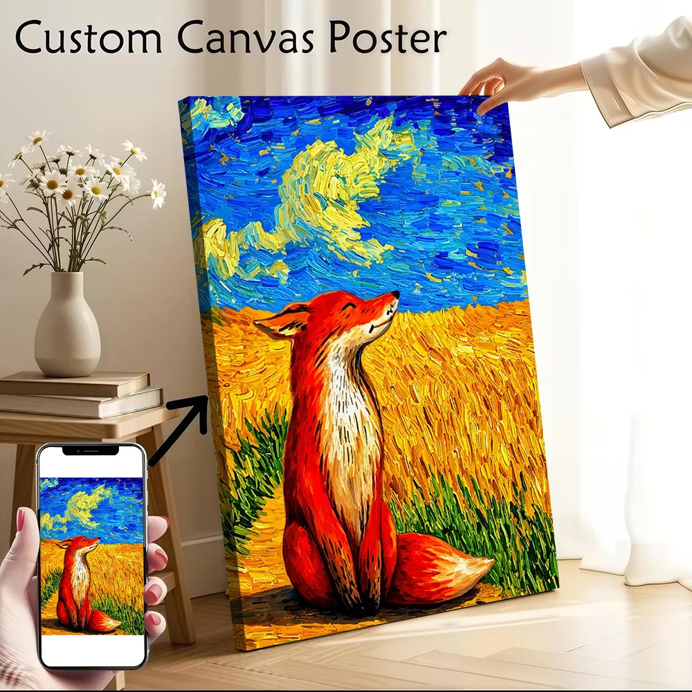 Fox in a Van Gogh Style Field Poster Canvas Wall Art Personalized Print Modern Painting Perfect Gift for Vintage Decor Wand Deko