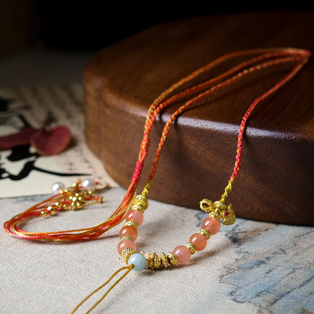 

Original Design: New Chinese style South Red Agate Universal Pendant Rope, Handmade Chinese Style Hanging Rope for Cultural Toys