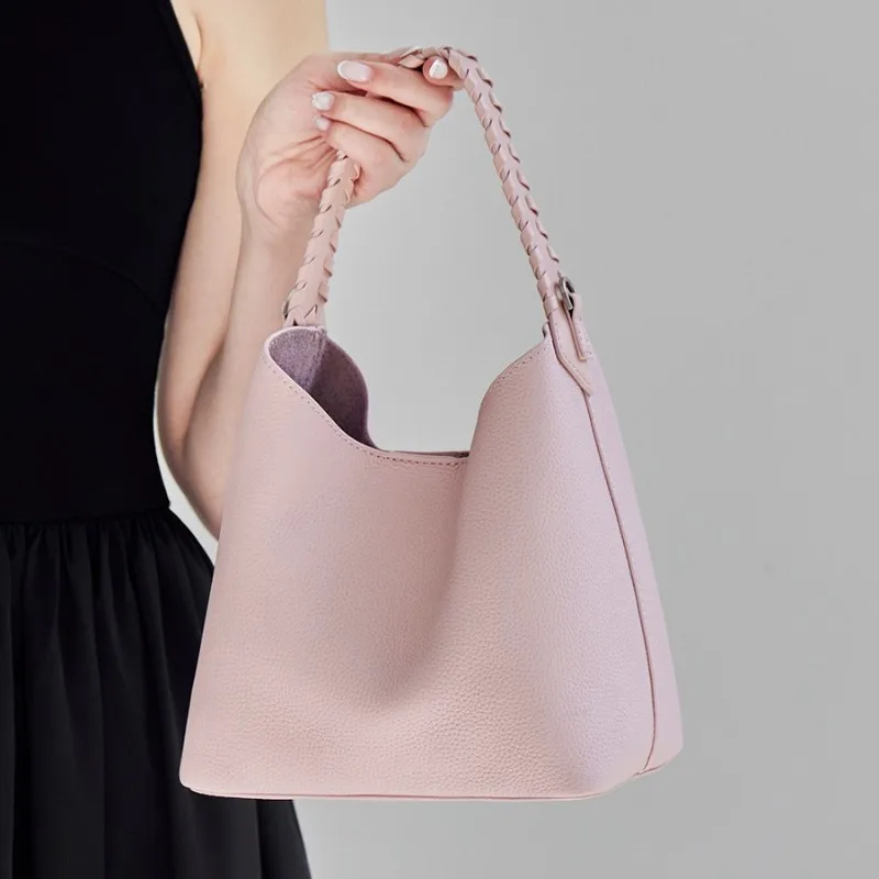 

Роскошная дизайнерская женская сумка-ведро из натуральной кожи с вязаной ручкой, маленькая сумочка через плечо, новинка Весна/Лето 2026