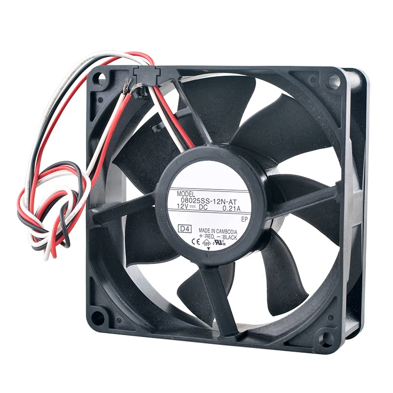 08025SS-12N-AT 8 سنتيمتر 80 مللي متر مروحة 80x80x25 مللي متر DC12V 0.21A 3-pin مروحة التدفق المحوري مروحة التبريد للتبديل إمدادات الطاقة