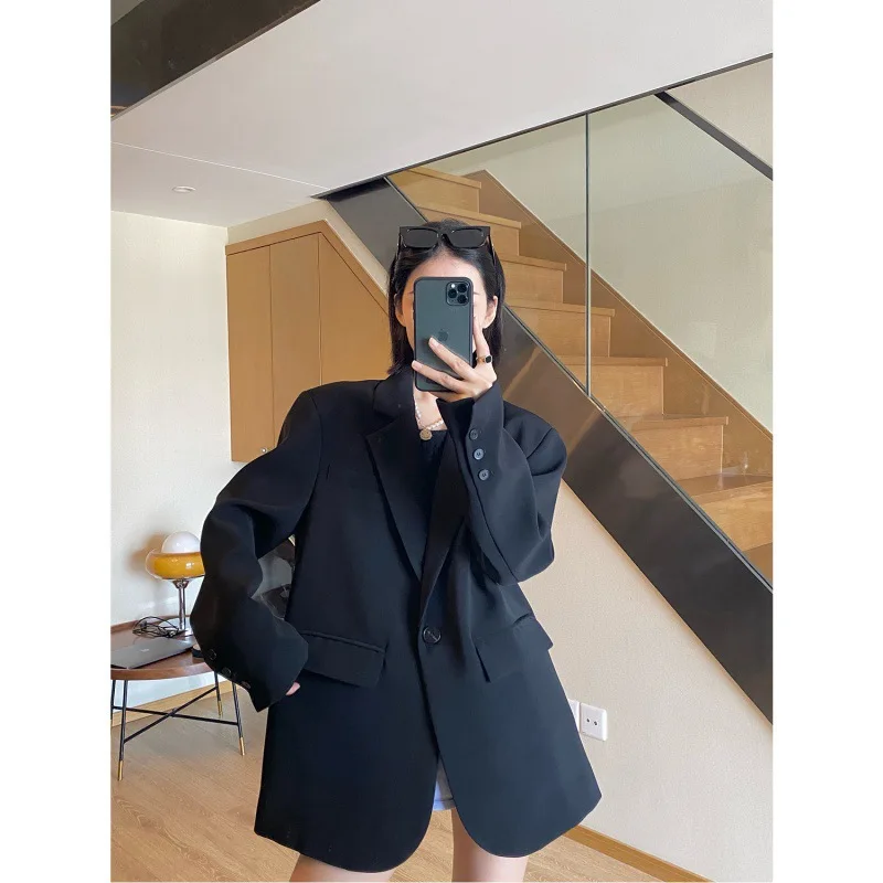 Advanced women's black temperament suit jacket Spring and Autumn 2025 new high-quality casual loose suit office party suit
