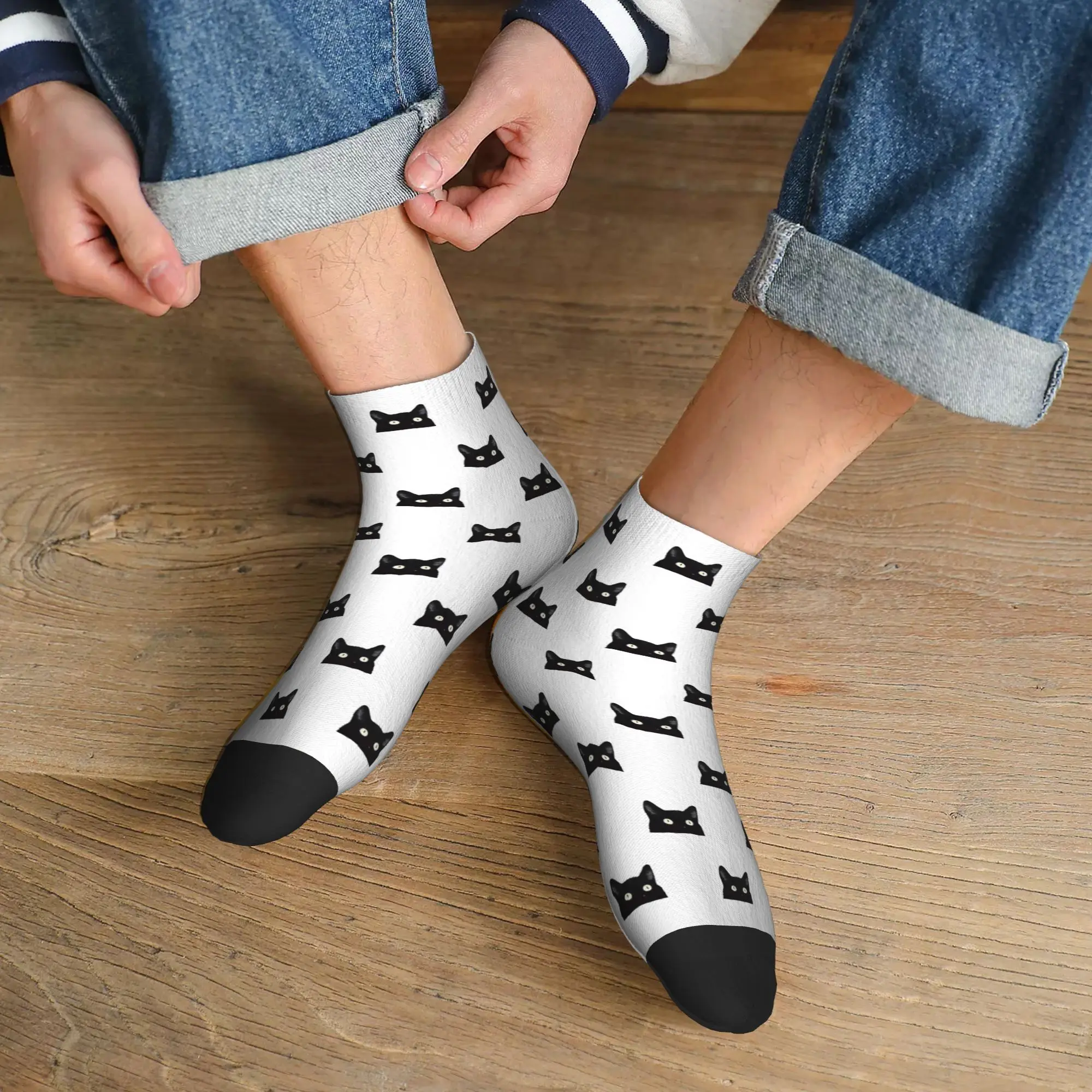 

All Seasons Black Cat Peeking Up Socks Harajuku High Quality Crew Socks Casual Stockings for Men Women Gifts