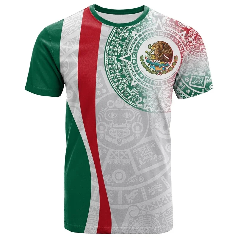 

Mexico national emblem flag graphic t shirt mens 3d print eagle mexican t shirt loose fashion sports breathable competition top