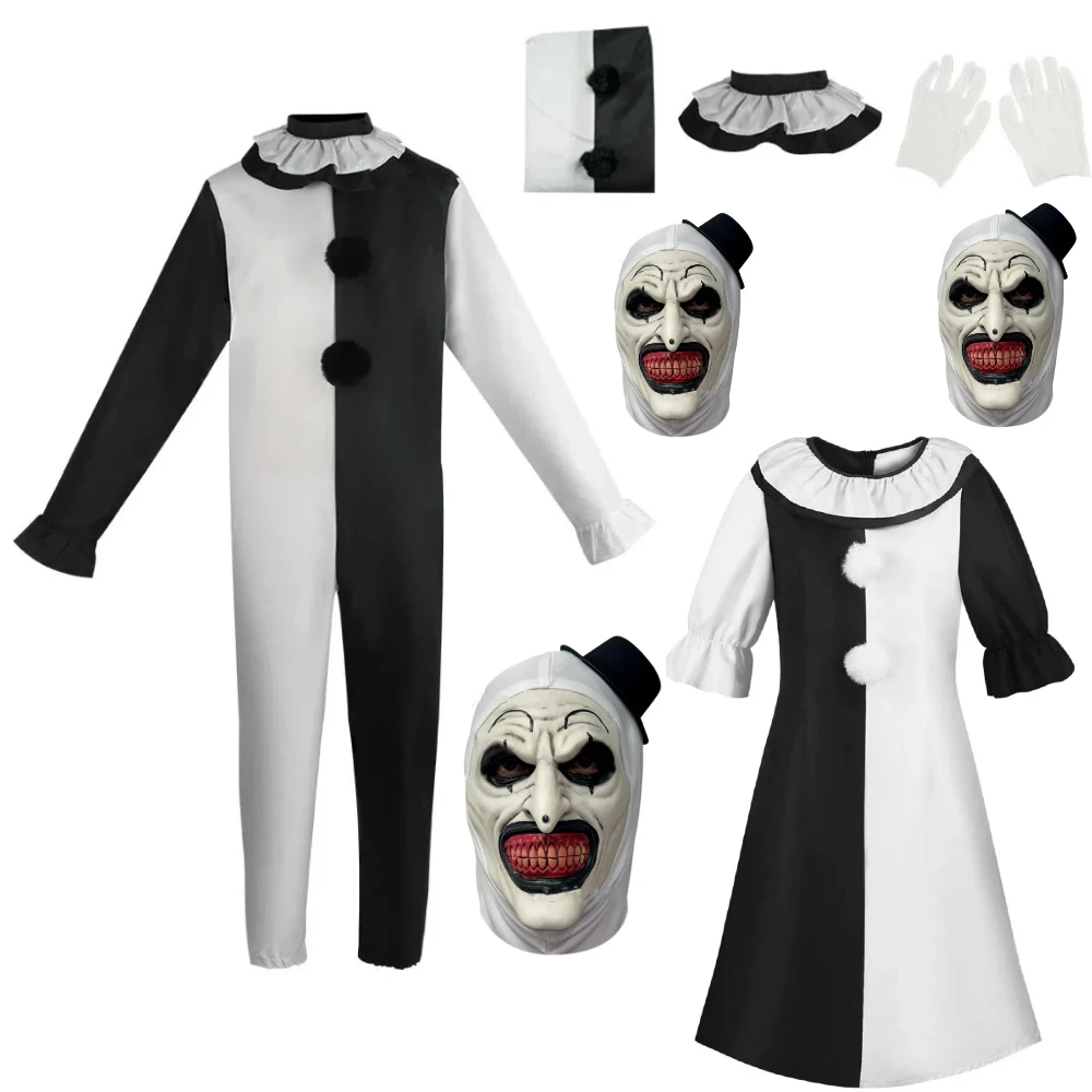 

Horror Ghost Clown Cosplay Outfit Full Set Mask Headgear Scary Horror Role Play Halloween Carnival Party Stage Show Costume