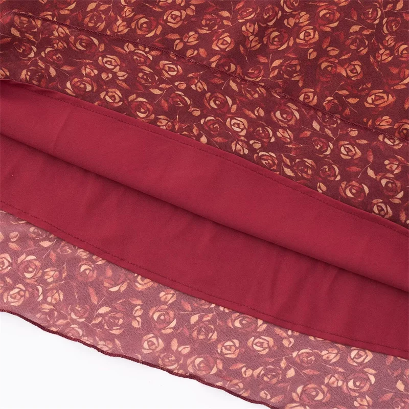 KEANKETIAN 2025 verão novo arco feminino rendas até em camadas com decote em v flor impressão midi vestidos férias vento fino chiffon deslizamento vestido