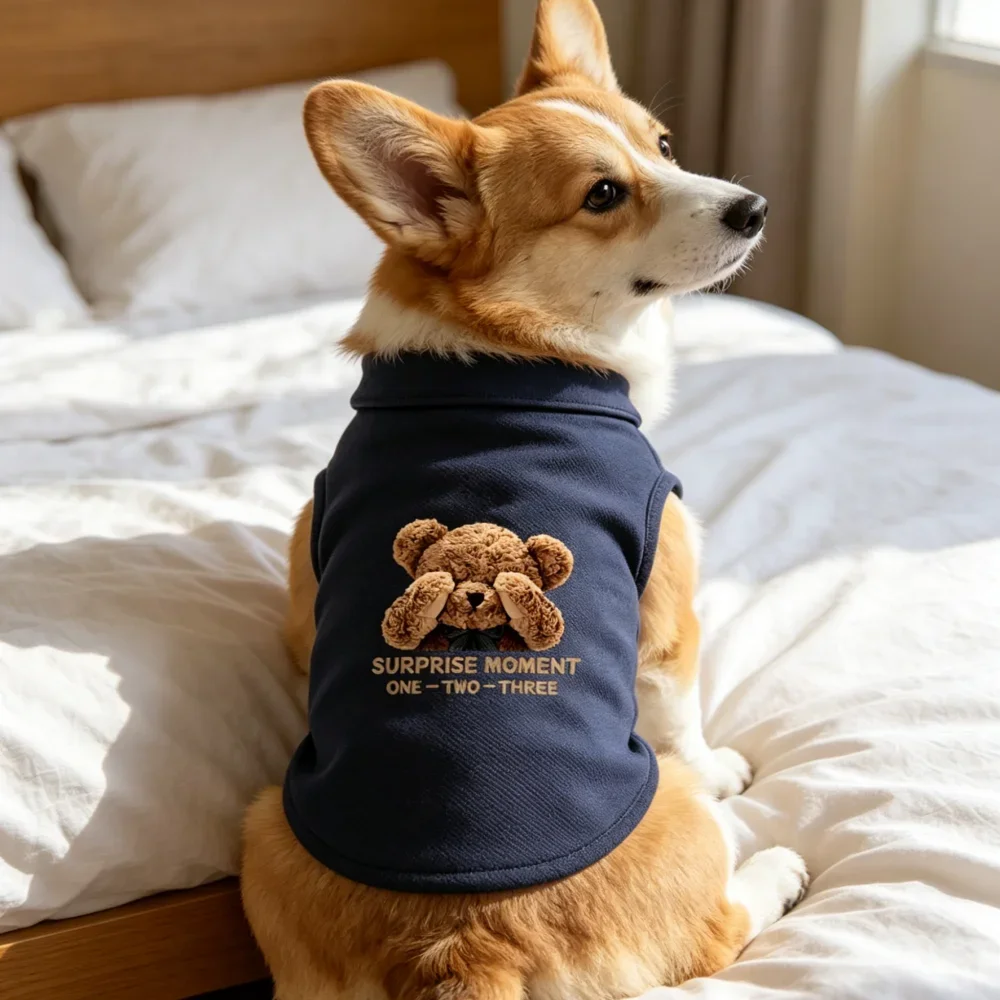 1 Stück ärmellose Hundeweste mit Revers, 3D-Plüsch-Bärenmuster, weiche und atmungsaktive Hundeweste – Detail 3