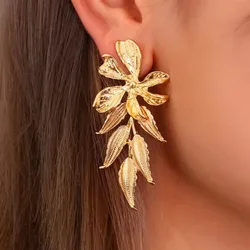 Bohemian Metal Gold Color Flower Splicing Leaves Earrings Vintage Geometry Dangle Earrings for Women Jewelry