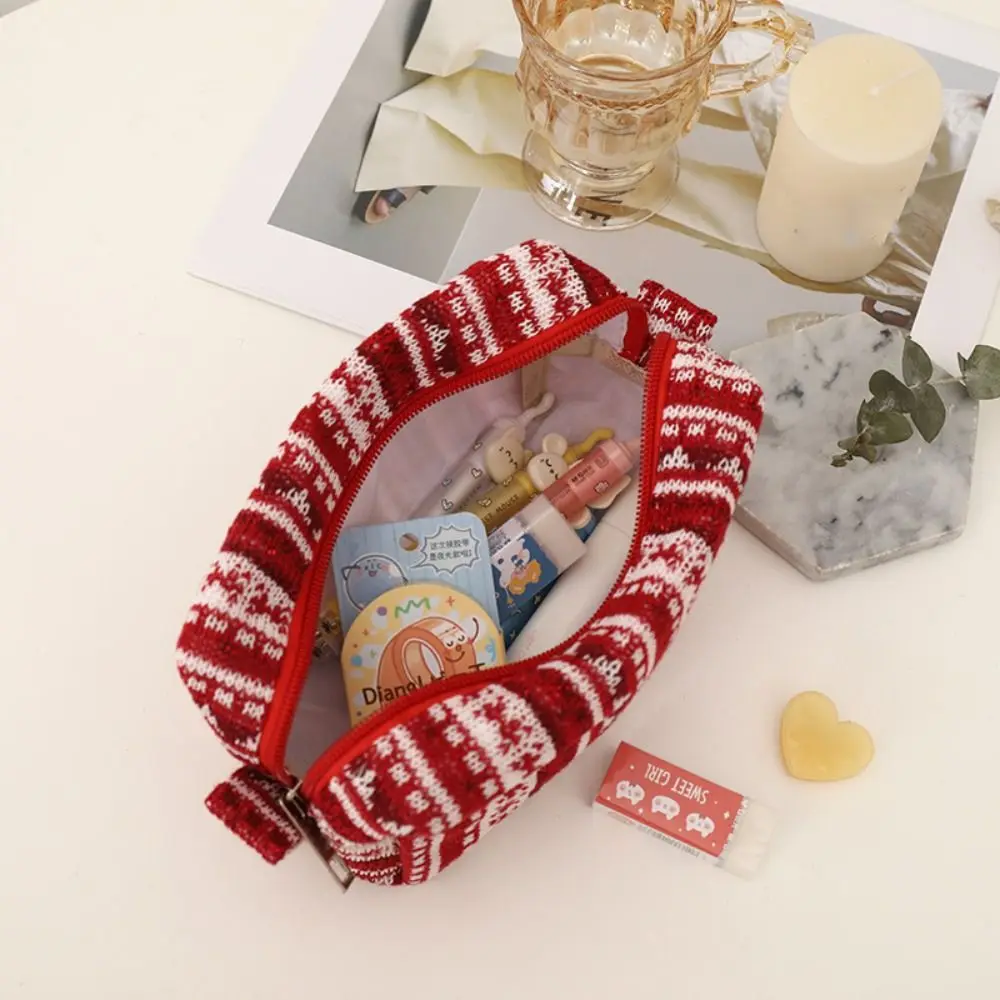 Knitted Fabric Christmas Cosmetics Storage Bag Large Capacity Dirt-proof Pencil Case Stationery Student Supplies image 5