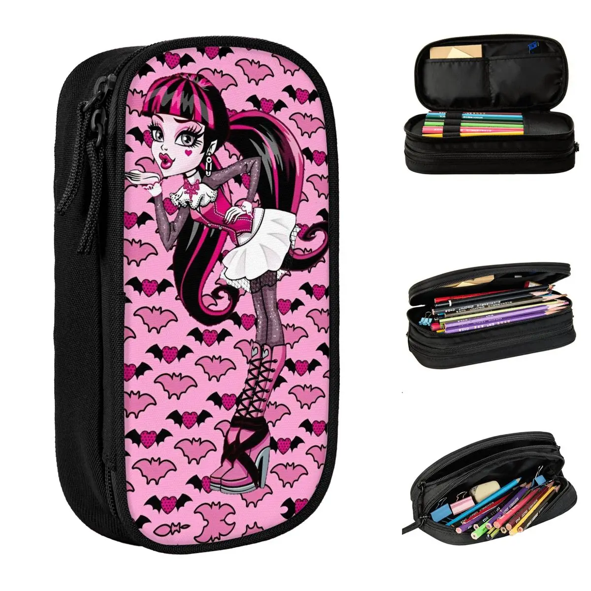 Estuches de lápices Monster High, bolsas de bolígrafos de Anime, gran capacidad, regalos escolares para estudiantes