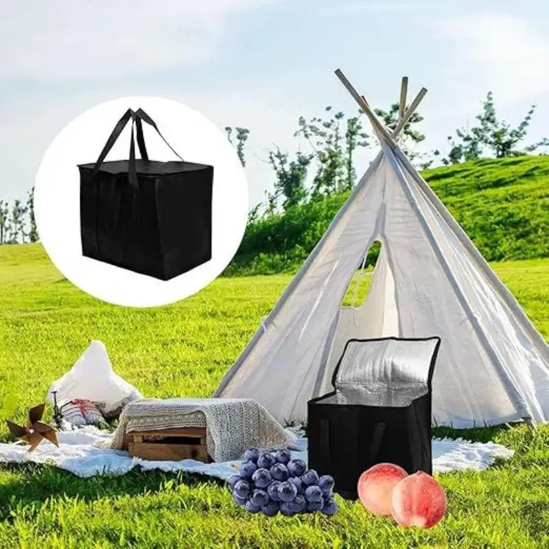 New 1PC Large Insulated Food Bag Reusable Foldable Hot Cold Meals Grocery Bags Zipper Bag Lightweight Picnic Camping Outdoor