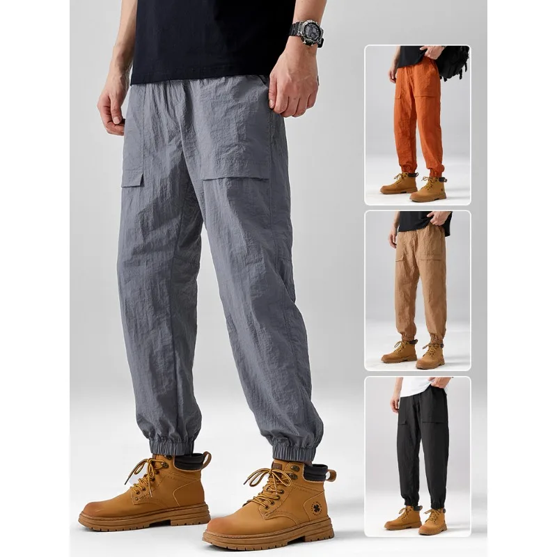 Pantalones holgados de seda de hielo para hombre, ropa deportiva de secado rápido, informal, transpirable, de trabajo, de marca