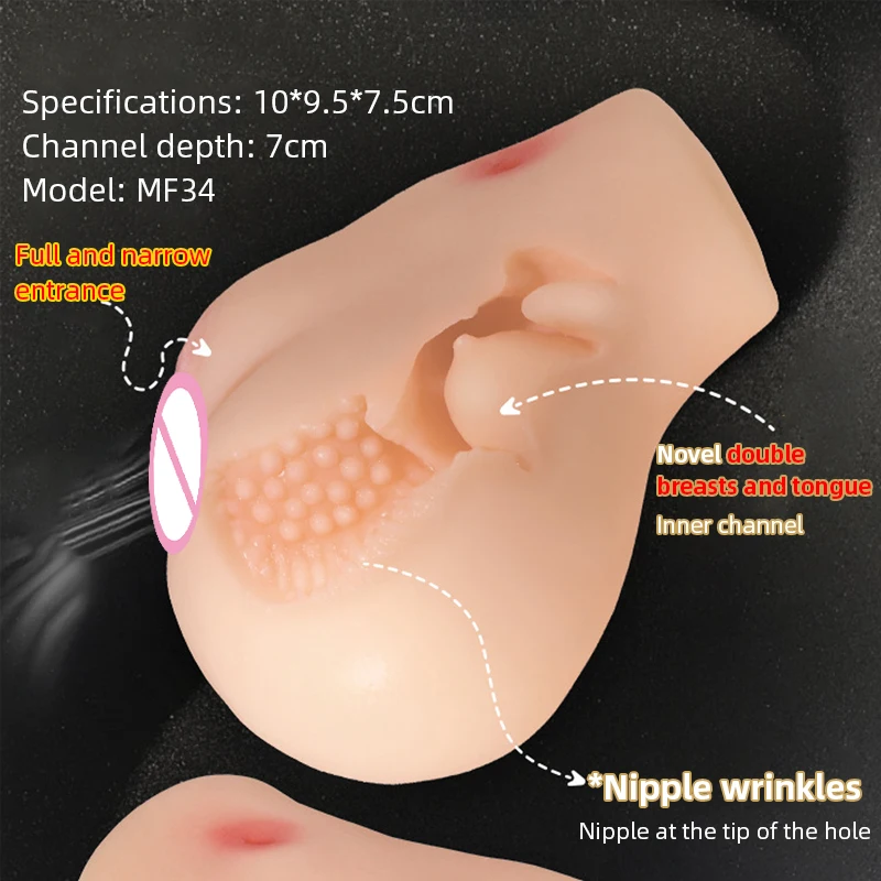 Realistic Vagina Male Masturbator Cute Little Butt Vagina Pocket Pussy Double Breasts Honey Tongue Channel Sex Toy For Men view 3