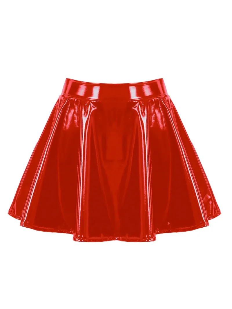 

Женская юбка трапециевидной формы из глянцевой лакированной кожи, расклешенная мини-юбка, юбка для танцевальных выступлений, клубная одежда, косплей, ретро-стиль, мода JDB7