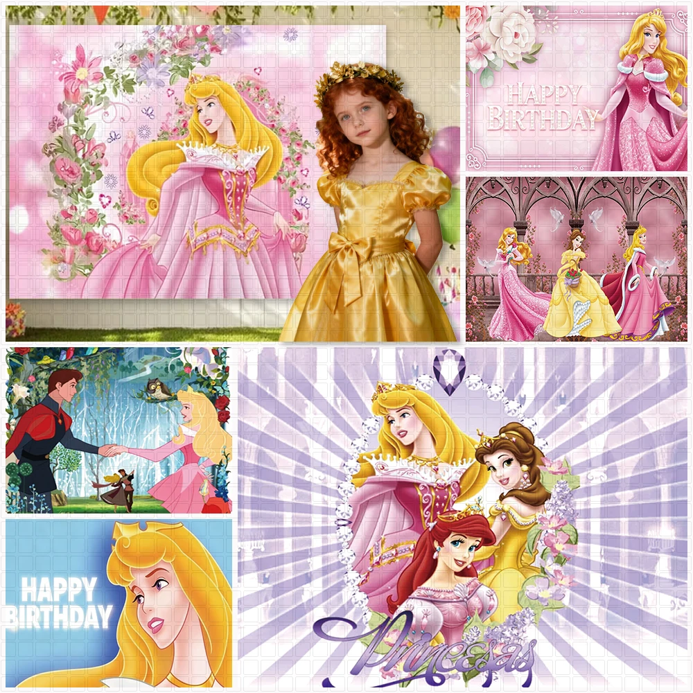 

Disney Sleeping Beauty Aurora Princess Backdrop Fairy Tale Castle Princess Girl Birthday Party Banner Decor Photo Prop Kids Gift