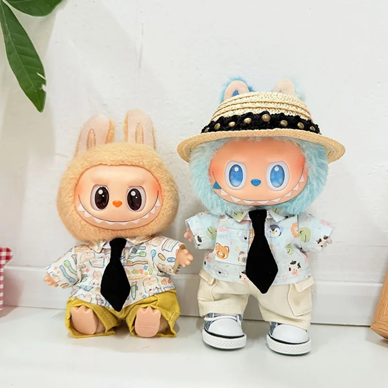 

Для 15/17 см куклы LABUBU 1-го до 3-го поколения, универсальный очаровательный стиль, мультяшный игривый стиль, наряд для куклы, роспись кролика/веревка, шляпа