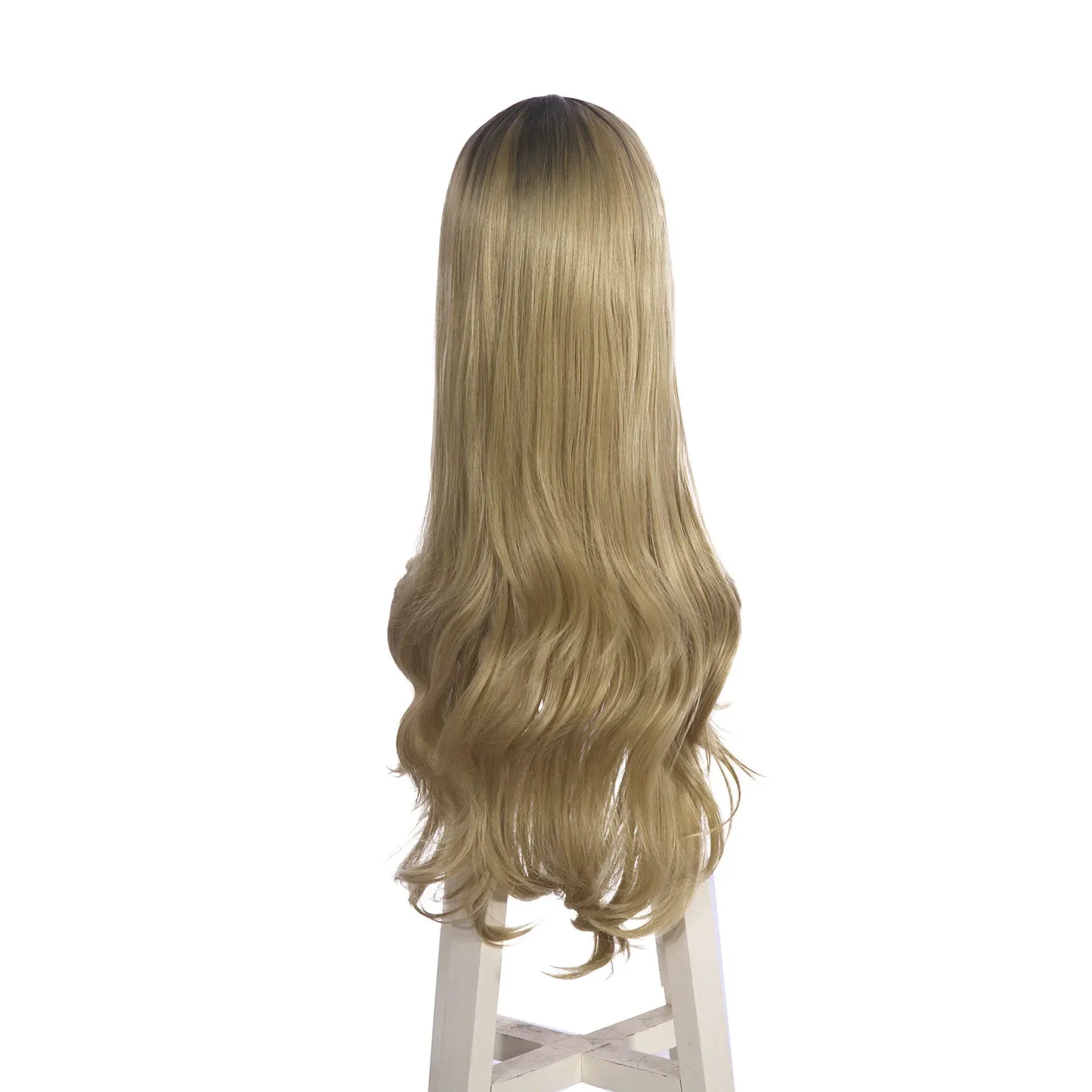 75cm Long Curly Wave Blonde Ombre Women Wig Fashion Heat Resistant Synthetic Wig