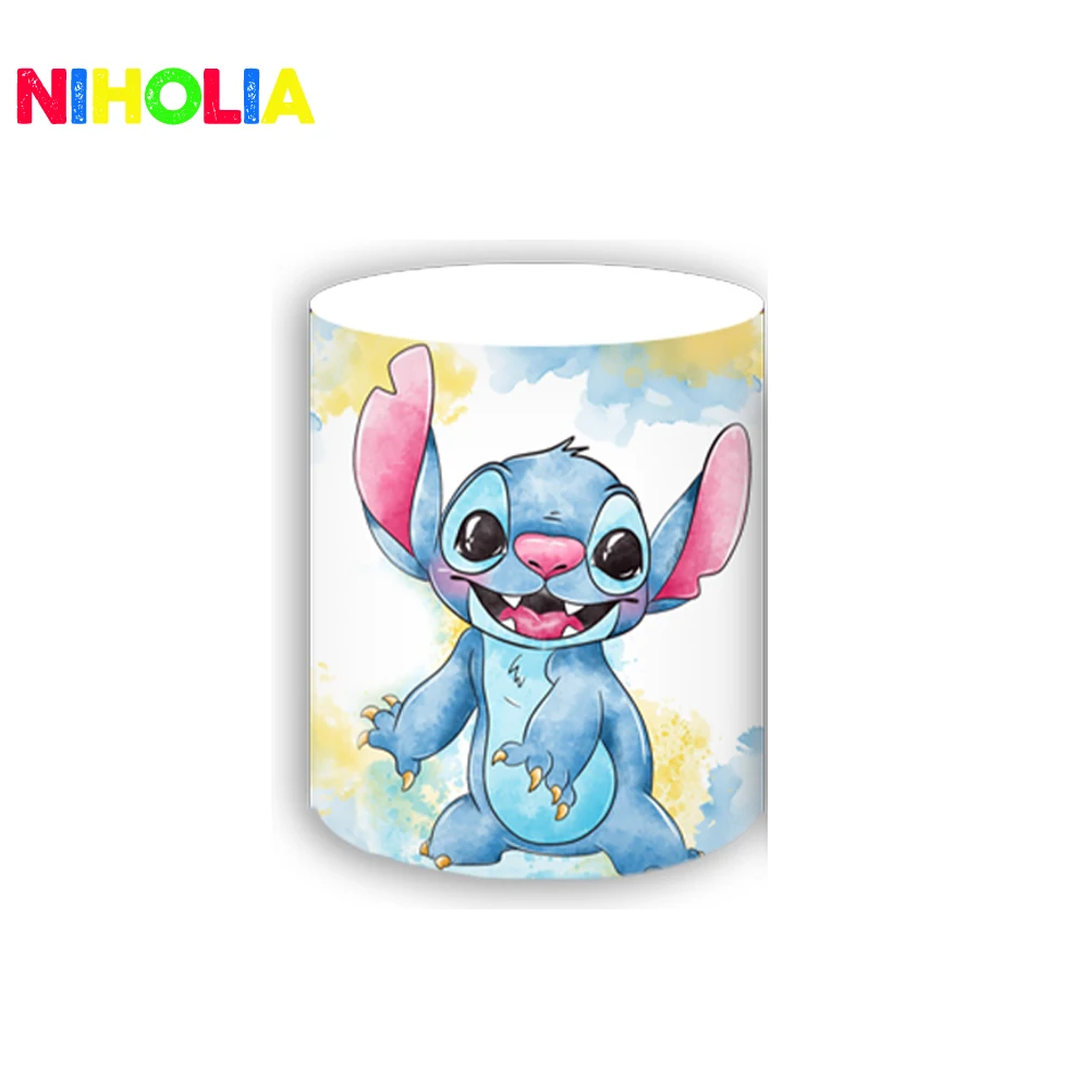 Stitch and Angel Round Photo Backdrop Kids Birthday Party Baby Shower Decoration Background Cylinder Cover For Cake Table