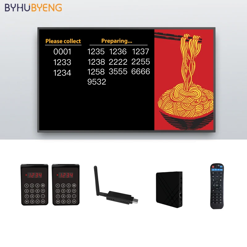 Wireless Queue Number Calling System for Restaurant, Fastfood, Beverage shop, Cafe Take Collect Meal TV display