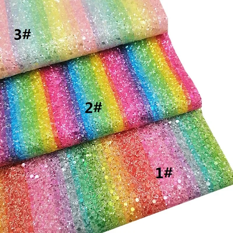 Rainbow Chunky Glitter Leather Synthetic Leather Fabric Sheets Faux Leather For Bags Shoes Bows DIY Craft Sheets Mini Rolls W071