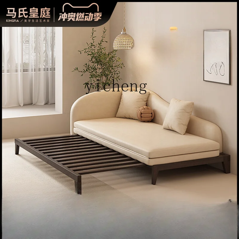 ZK Solid Wood Sofa Bed Foldable Dual-Purpose Living Room Nordic Simple Single Double Fabric Sofa