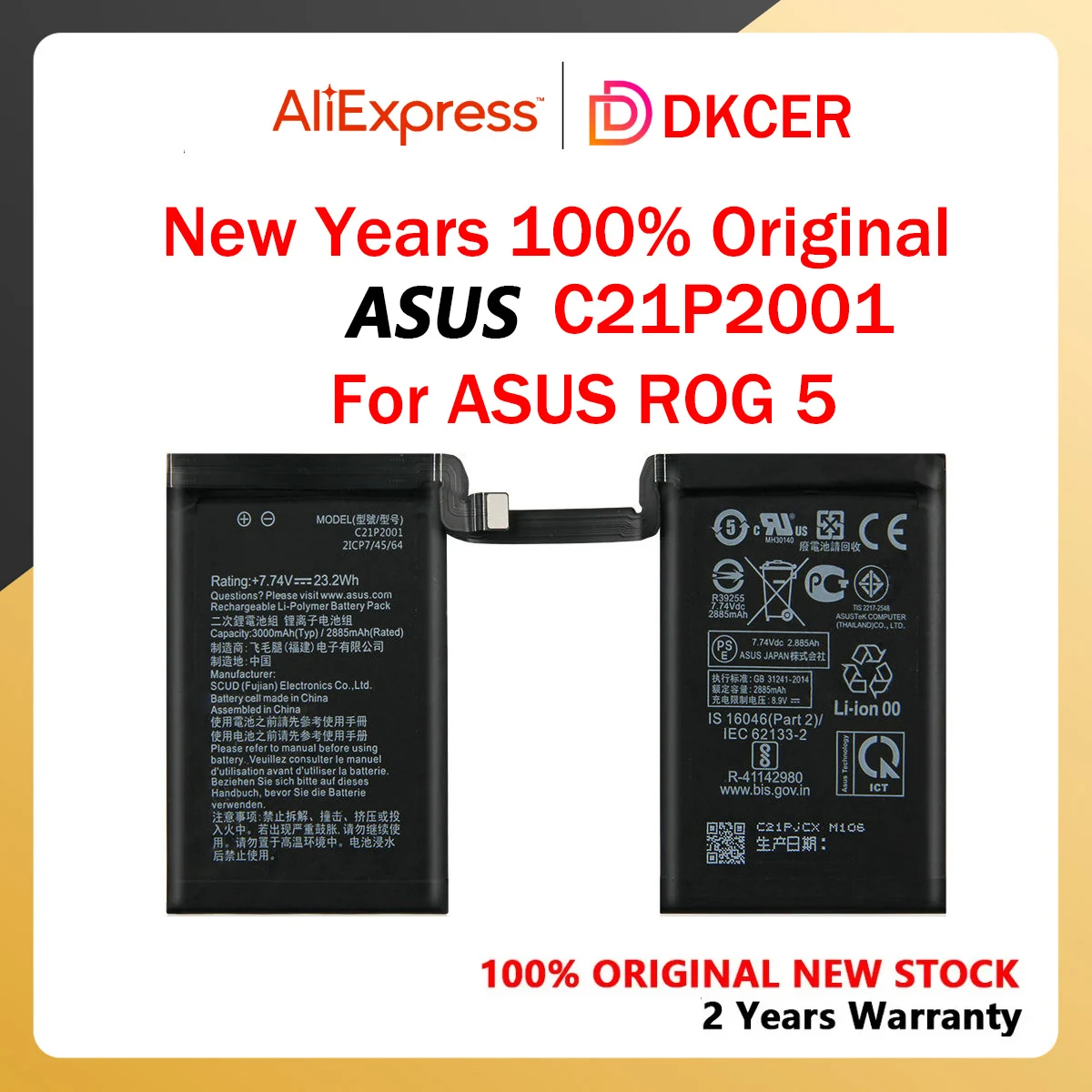 Original Battery for ASUS ROG 5 Phone 5S Pro ZS673KS I005DA I005DB, 6000mAh, High Quality Batteries, New