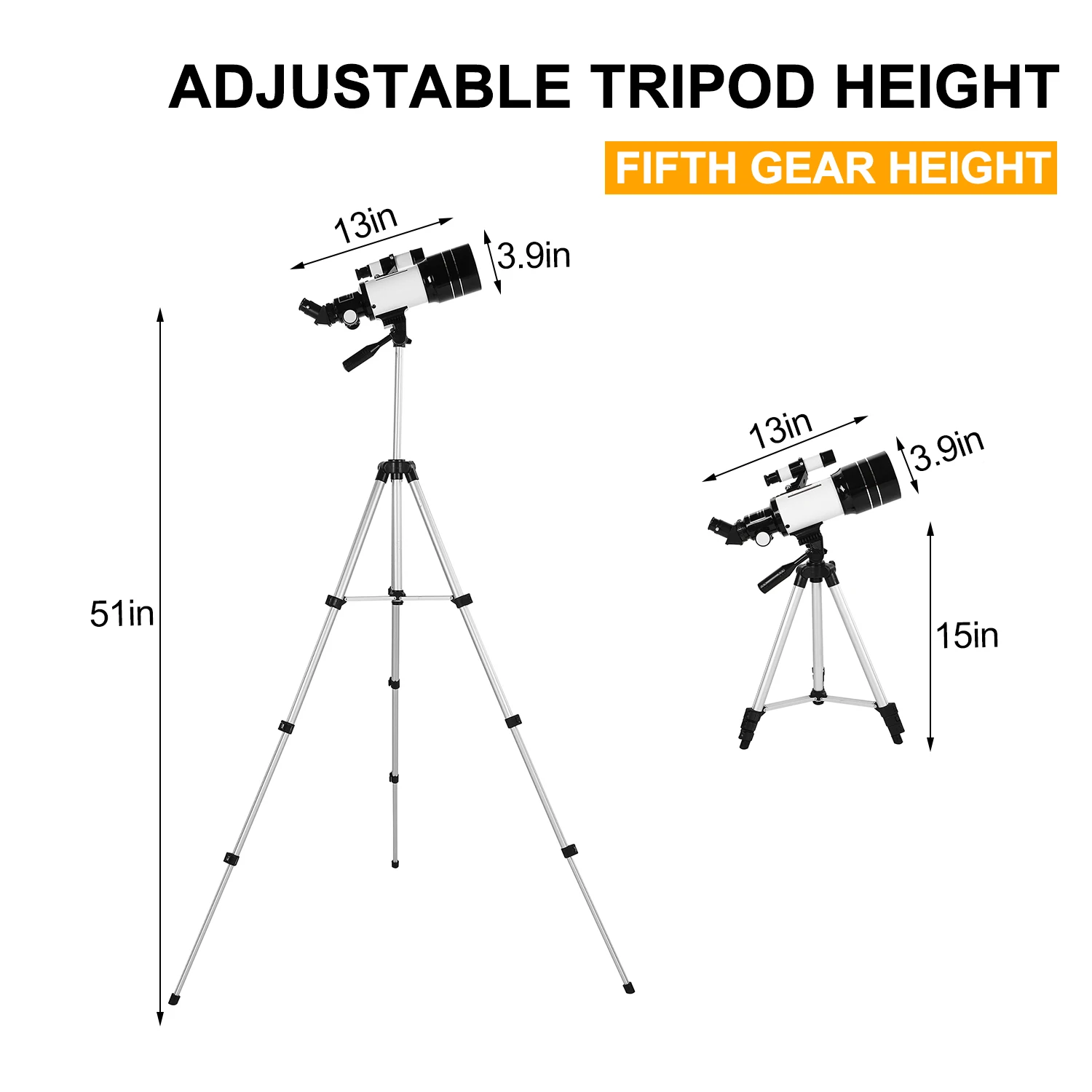 70mm Astronomical Telescope 150X High Power Monocular Telescope Refractor Spotting Scope 5×24 Finder Scope Tripod Moon Filter