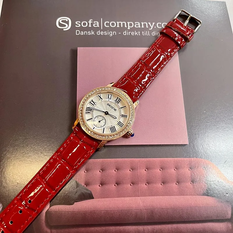 SKONE Blue balloon round fashion retro trend belt with high-end feel diamond inlaid versatile quartz watch for women