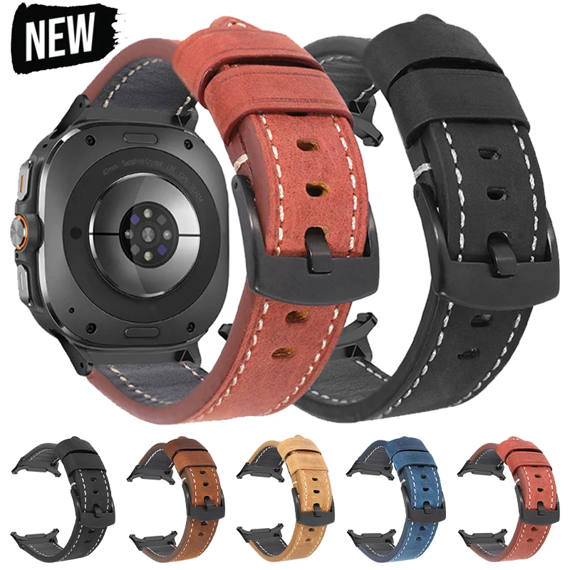 

Мужской ремешок из натуральной кожи для Samsung Galaxy Watch Ultra 2025 47 мм, браслет для Galaxy Watch 8 40/44 мм, 8 Classic 46 мм