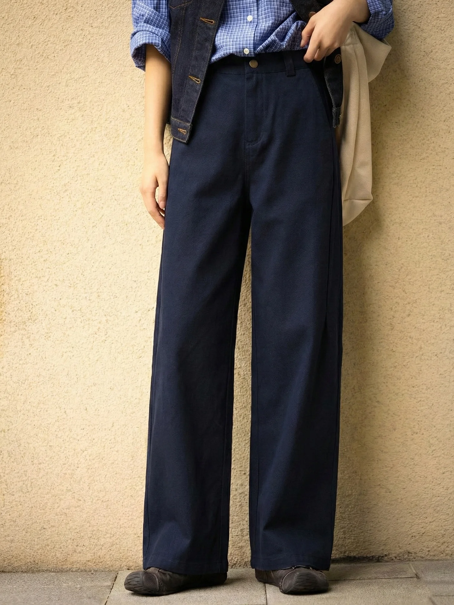 

Chivirin High Waist Cotton Wide Leg Pants Casual Straight Cut Faionable Summer 2026 Women's Loose Fit Trousers