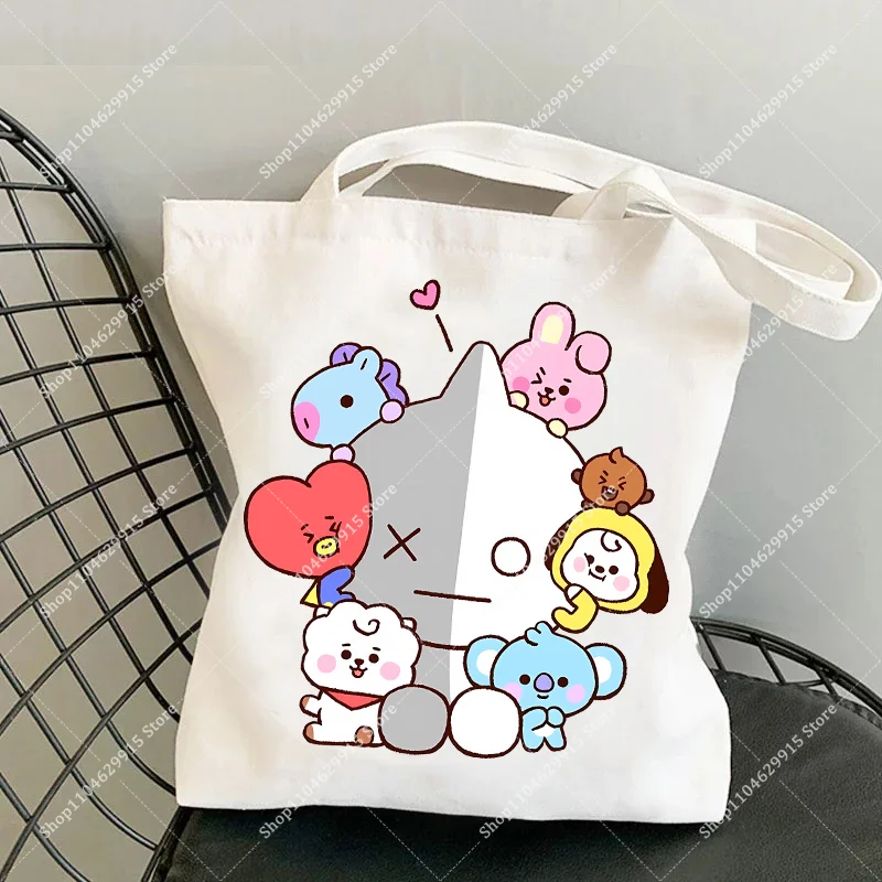 BT21 Canvas Bag COOKY TATA Kawaii Cartoon Daily Daypack Lightweight Shopping Pouch Women Men Casual Popular Shoulder Bags Gift view 6