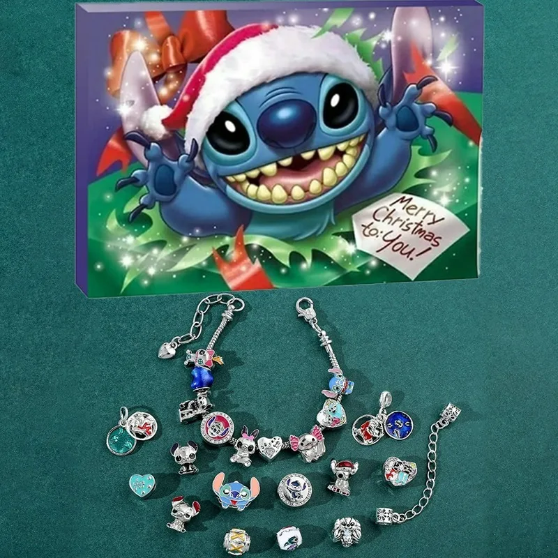 

Disney Stitch Christmas Bracelet Gift Set Lilo & Stitch 24 Days of Christmas Advent Calendar Bracelet Children's Fashion Jewelry