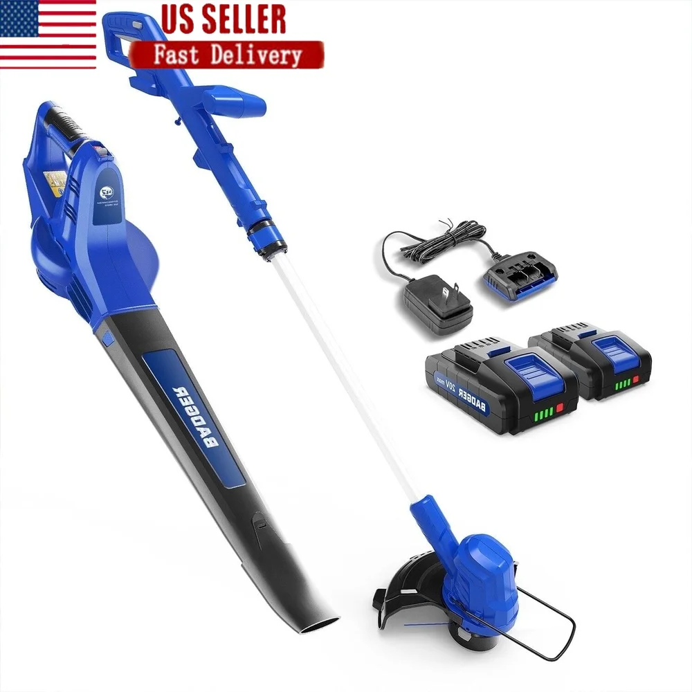 

20V Cordless String Trimmer Leaf Blower Combo 10 Inch 7500RPM Motor 2Ah Batteries Adjustable Shaft Lightweight Design