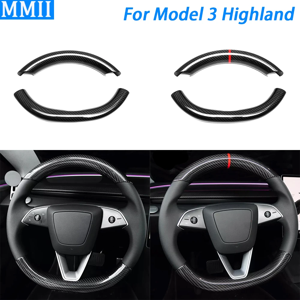 

Для Tesla для модели 3 Highland 2024, настоящее сухое рулевое колесо из углеродного волокна, противоскользящий чехол, аксессуары для модификации салона автомобиля