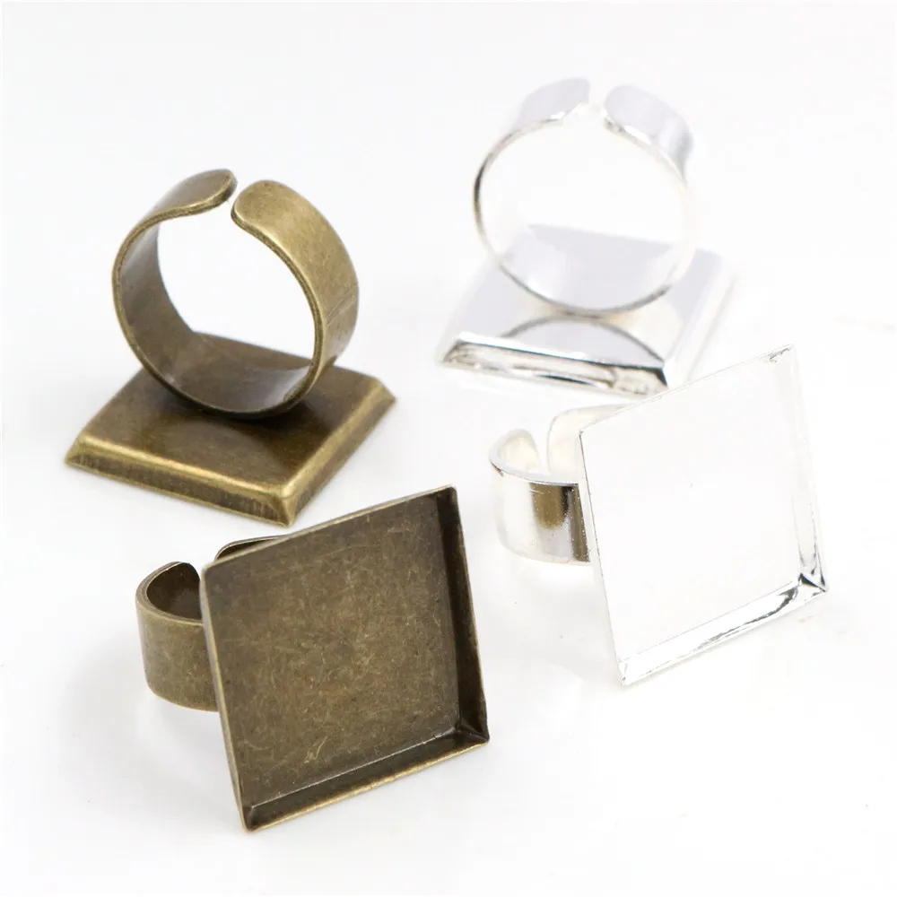20mm 10 sztuk posrebrzane i brązowe kolory Plated plac regulowany pierścień ustawienia Blank/Base,Fit 20mm szklane Cabochons, przyciski — zdjęcie 3
