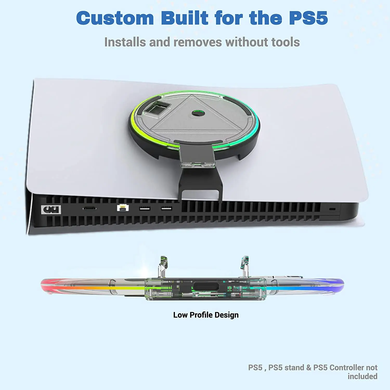 قاعدة Led لحامل Ps5 العمودي Rgb Playstation 5 Light مع 4 أوضاع ألوان لحامل ألعاب وحدة التحكم سهل التركيب بدون أدوات