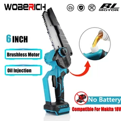 Brushless Mini Chainsaw 6-inch Powerful Cordless Rechargeable Handheld Small Electric Chain Saw（No Battery）For Makita Battery