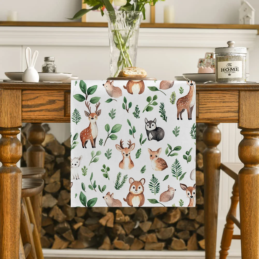 Deer Leaf Tree Mushroom Table Runners Washable Dresser Dining Coffee Table Runner Wedding Holiday Party Decor