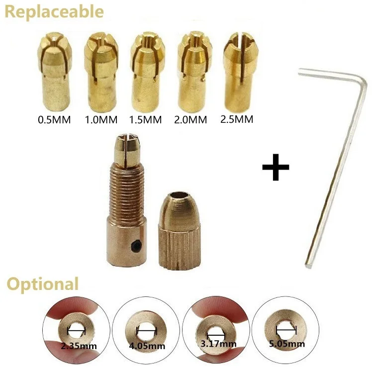 0.5-3mm Mini Drill Chucks Micro Collet Brass W/Wrench Adapter Household Electricity Accessories For Power Rotary Tool Acc