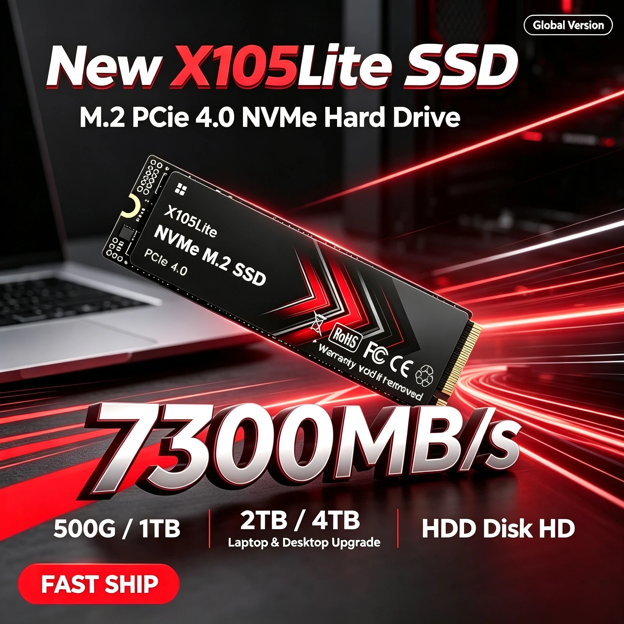 X105Lite NVME SSD M2 NVMe Portable Hard Drive Solid State Disk PCIE4.0 up to 7300MB/s 500GB 1TB 2TB 4TB for Laptop Desktop