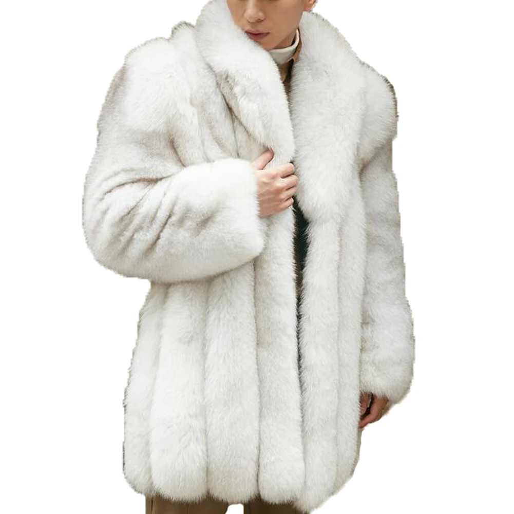 

Denny&Dora Men's Luxury Fox Fur Coat Winter Warm Coats Mid-Length Lapel Design Imported Finnish Fox