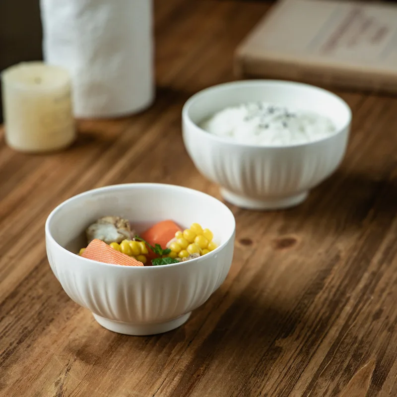 

Cream Style Ceramic Rice Bowl Minimalist Breakfast Soup Bowl Round Practical Home Daily Salad Bowl