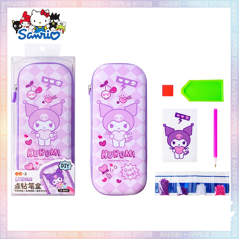 Anime Sanrio Stationery Kuromi Hellokitty Point Drill Pencil Box Large Capacity DIY Creative Pen Box Students Learning Sipplies