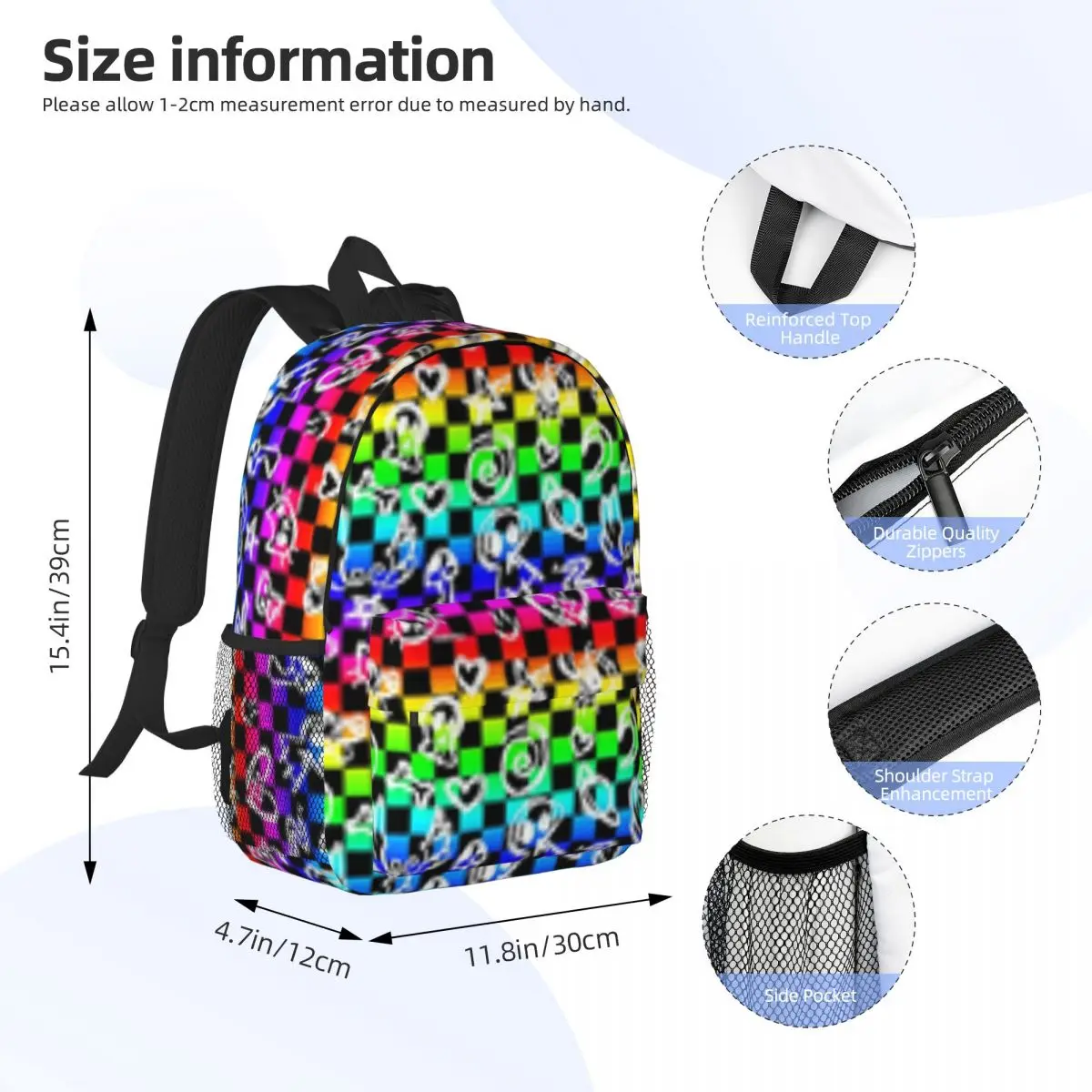 Mochila escolar de dibujos animados para niños y niñas, tablero de ajedrez de neón, gran capacidad, 15 pulgadas