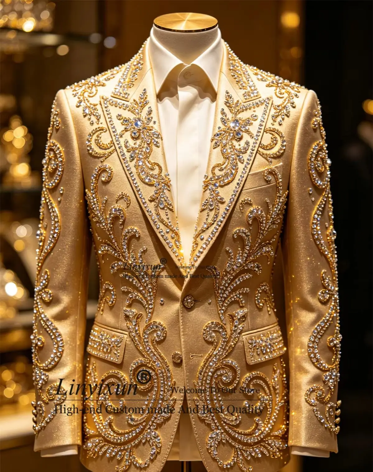 High End Stons Crystal Men Suits Fashion Man Wedding Groom Tuxedos 2 Pieces Sets Male Prom Blazers Customized trajes para hombre