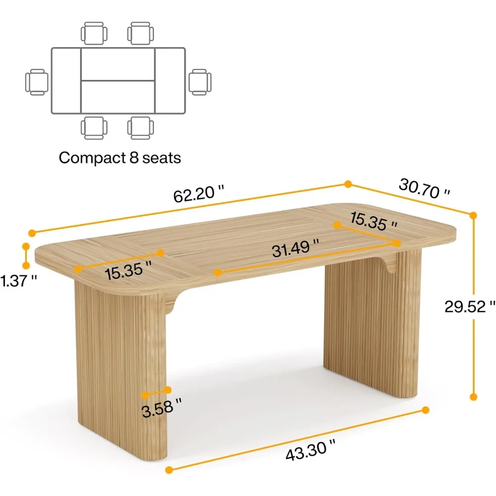 Mesa de jantar retangular com pedestal duplo, mesa de cozinha para sala de jantar e sala de estar