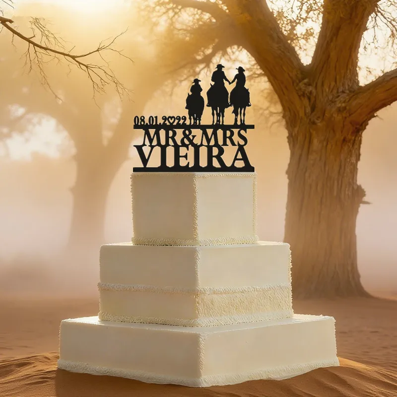 Adorno para tarta familiar de vaquero, adorno para tarta familiar con caballo, adorno para tarta de boda de familia rural, adorno para tarta de caballo, vaquero con lazo T